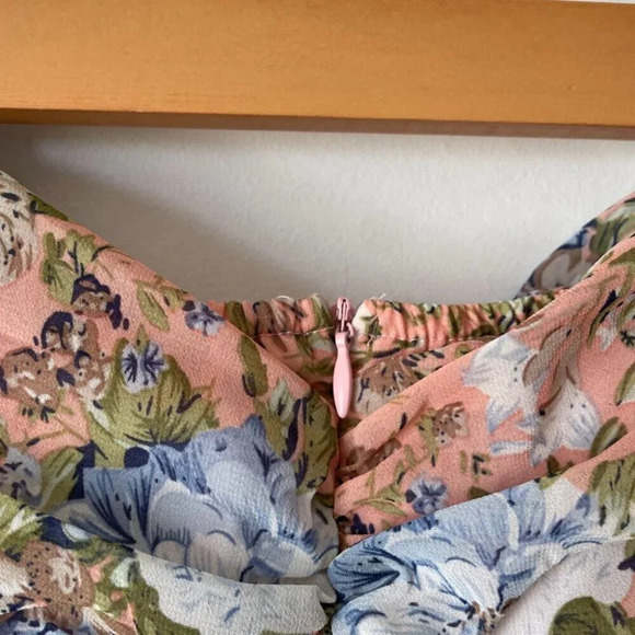 Hello Molly Basque Country Mini Dress Puff  Long Sleeve Ruched Pink Green Size 2 - Picture 7 of 10